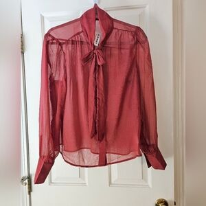 Old Navy Red Sheer Blouse with Tie
